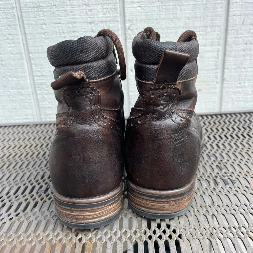 Steve Madden P-Hasty Boots Mens 11 D Dark Brown Leather Wingtip Combat Side Zip